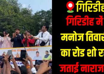 Manoj Tiwari addresses supporters in Giridih after his scheduled roadshow cancellation.